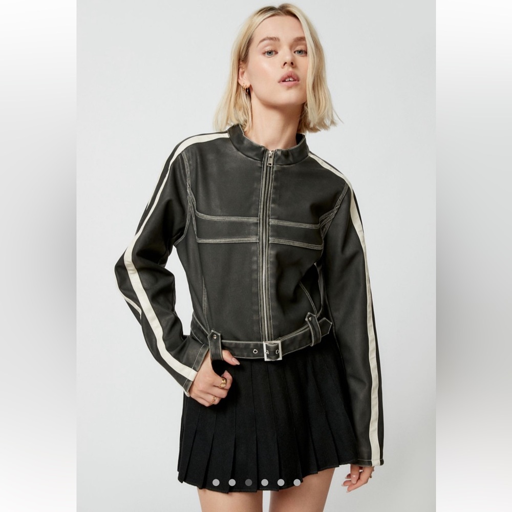 Urban Outfitters Jordan Faux Leather Fitted Racer Moto Jacket UO XS